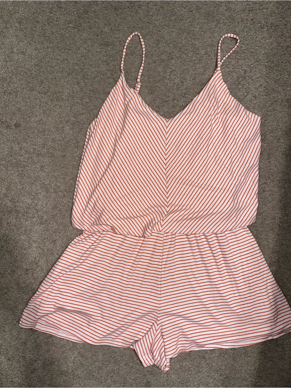 Striped Orange & White Spaghetti Strap Shorts Romper